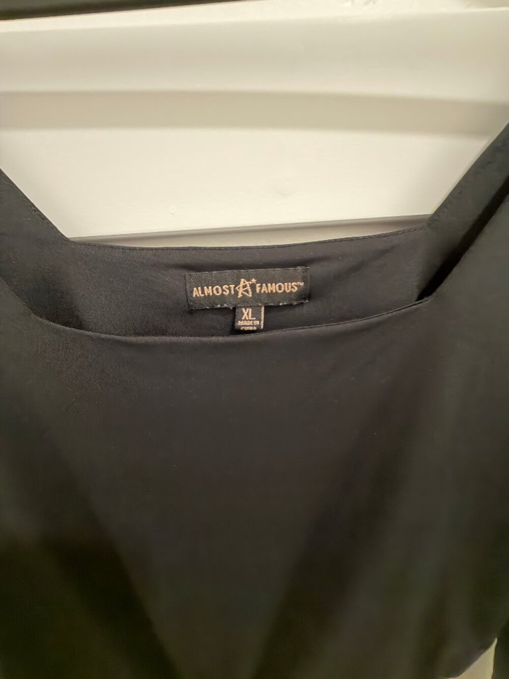 Almost Famous Black Contour Bodysuit XL Square Neck Long Sleeve Fitted Stretch